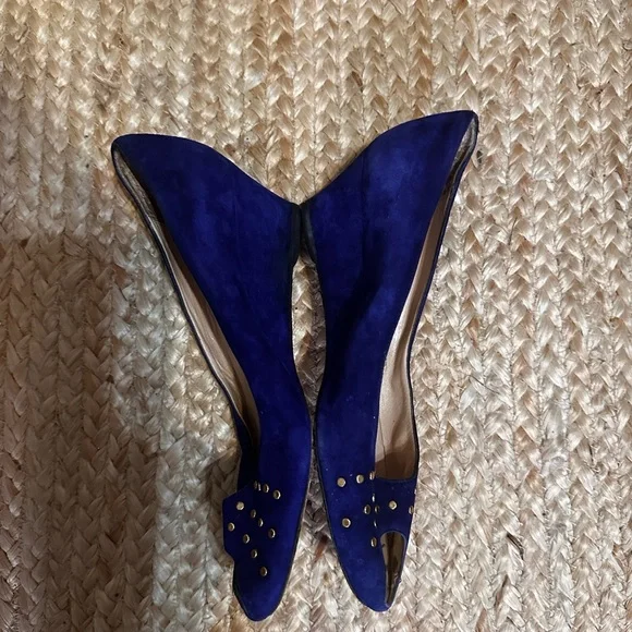 Loeffler Randall 2" Platform Peep-Toe Blue Suede Wedges - Picture 3 of 7